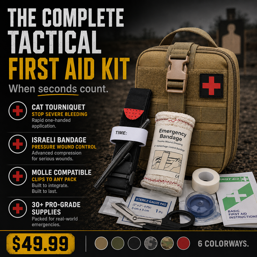 Outdoor Tactical First Aid Kit with CAT Tourniquet - Complete IFAK Trauma Bag with Israeli Bandage & Gauze - Molle Pouch for Camping & Hiking