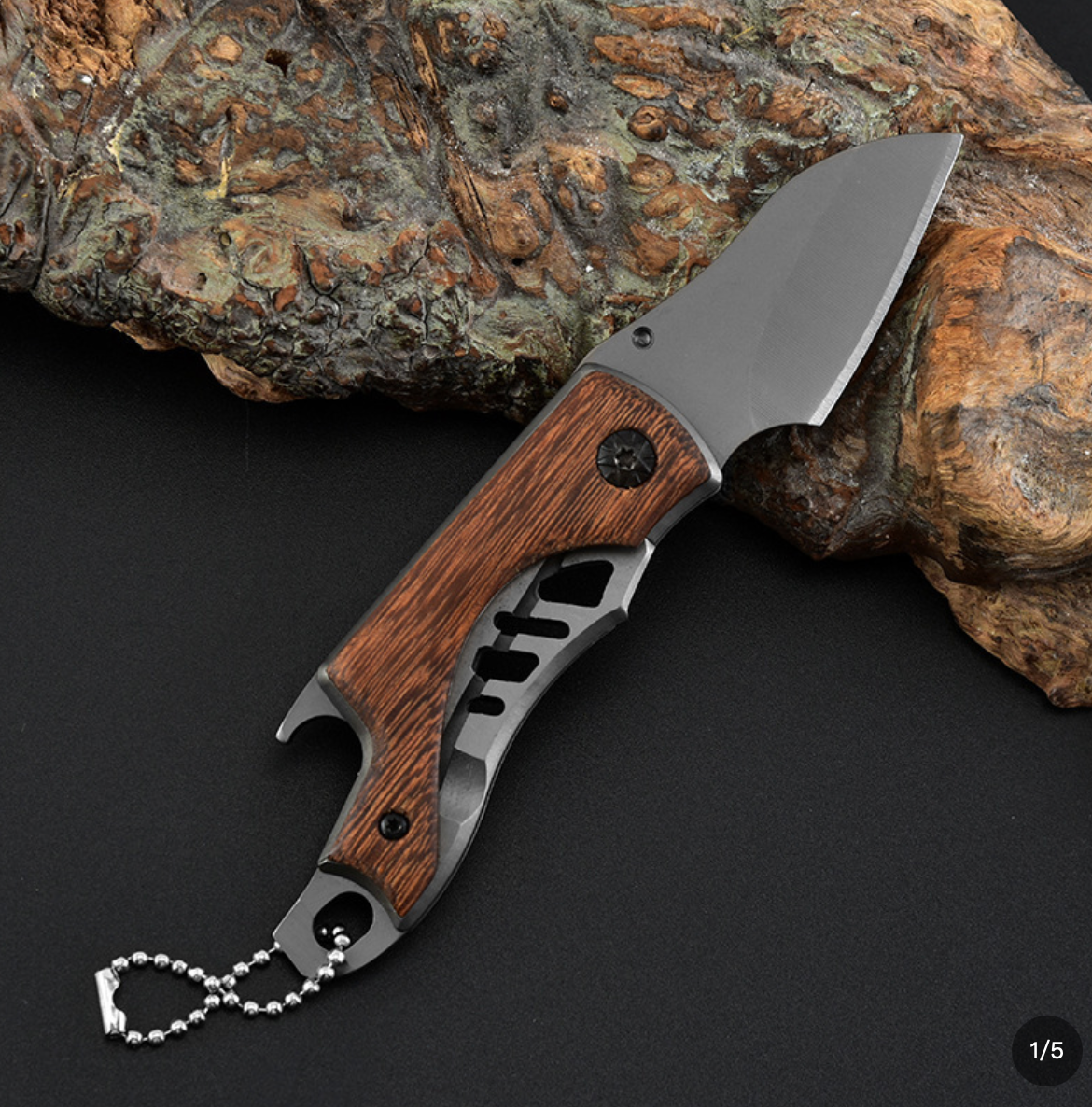 Compact Wood Handle Folding Pocket Knife with Keyring - Stainless Steel Mini EDC Knife with Liner Lock - Portable Pocket Knife for Travel, Camping, Hiking & Office Use - Lightweight Mens Everyday Carry Tool - Gift for Husband, Boyfriend, Dad, Outdoorsmen