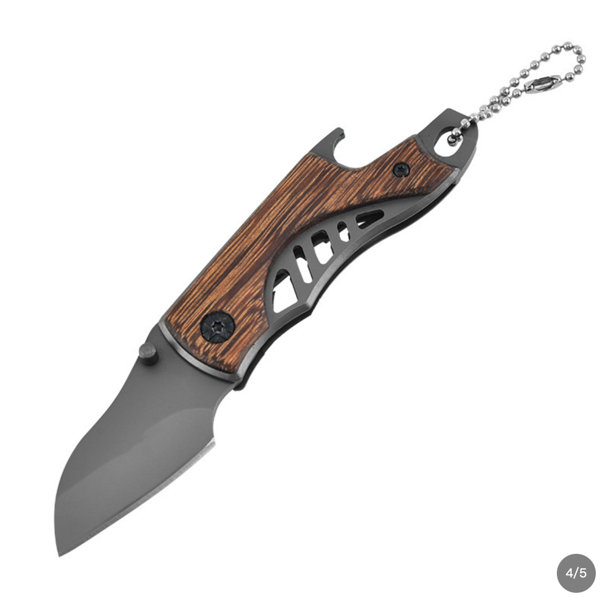 Compact Wood Handle Folding Pocket Knife with Keyring - Stainless Steel Mini EDC Knife with Liner Lock - Portable Pocket Knife for Travel, Camping, Hiking & Office Use - Lightweight Mens Everyday Carry Tool - Gift for Husband, Boyfriend, Dad, Outdoorsmen