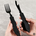 4 in 1 Detachable Folding Knife Fork Spoon Bottle Opener Set multitool | lunchbox | Construction tool | Stainless Steel Portable Eating Utensils | Outdoor Survival Gear for Hiking Backpacking | EDC Camping | Tactical Fishing Hunting Bushcraft Men Birthday